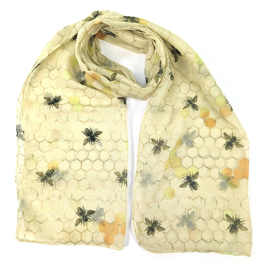 Bee & Honeycomb Lemon Yellow Print Scarf - SKRF