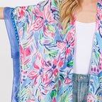 Blue Floral Flower Pattern Silky Feel Summer Kimono Coverup - SKRF