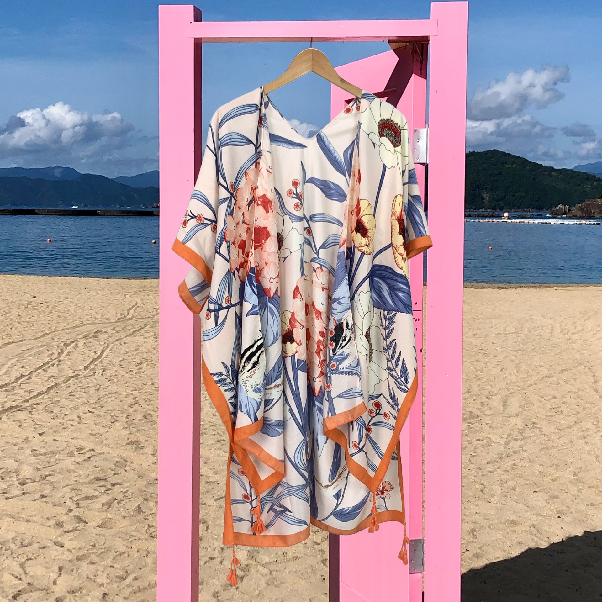 Blue Leaf Floral Print Summer Beach Bikini Cover Up SKRFST066YI24 - SKRF