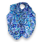 Blue Sunshine Print Scarf Fringe Finish - SKRF