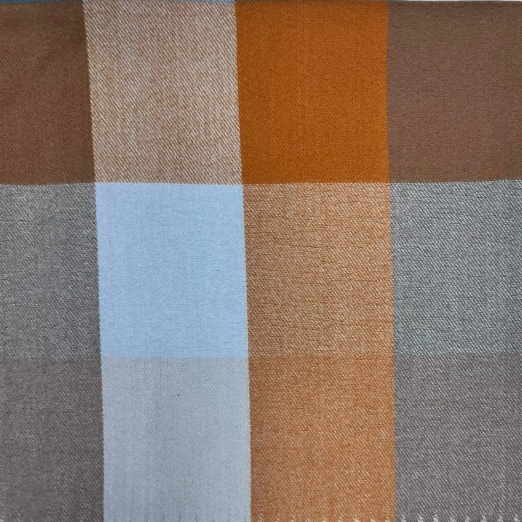 Bold Check Winter Scarf With Tassles Blue Brown - SKRF