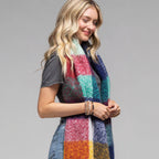 Brushed Plaid Check Oblong Fringe Scarf Blue Yellow - SKRF
