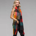Brushed Plaid Check Oblong Fringe Scarf Orange Teal - SKRF