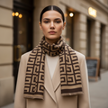 Cashmere Mix Maze Print Winter Scarf Coffee Brown