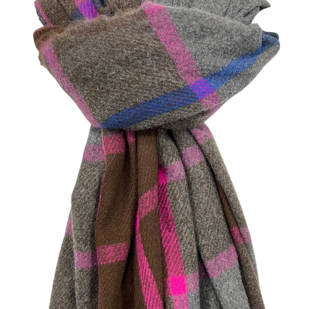 Check Scarf With Tassles Brown Pink - SKRF