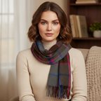 Check Winter Scarf With Tassles Brown Pink