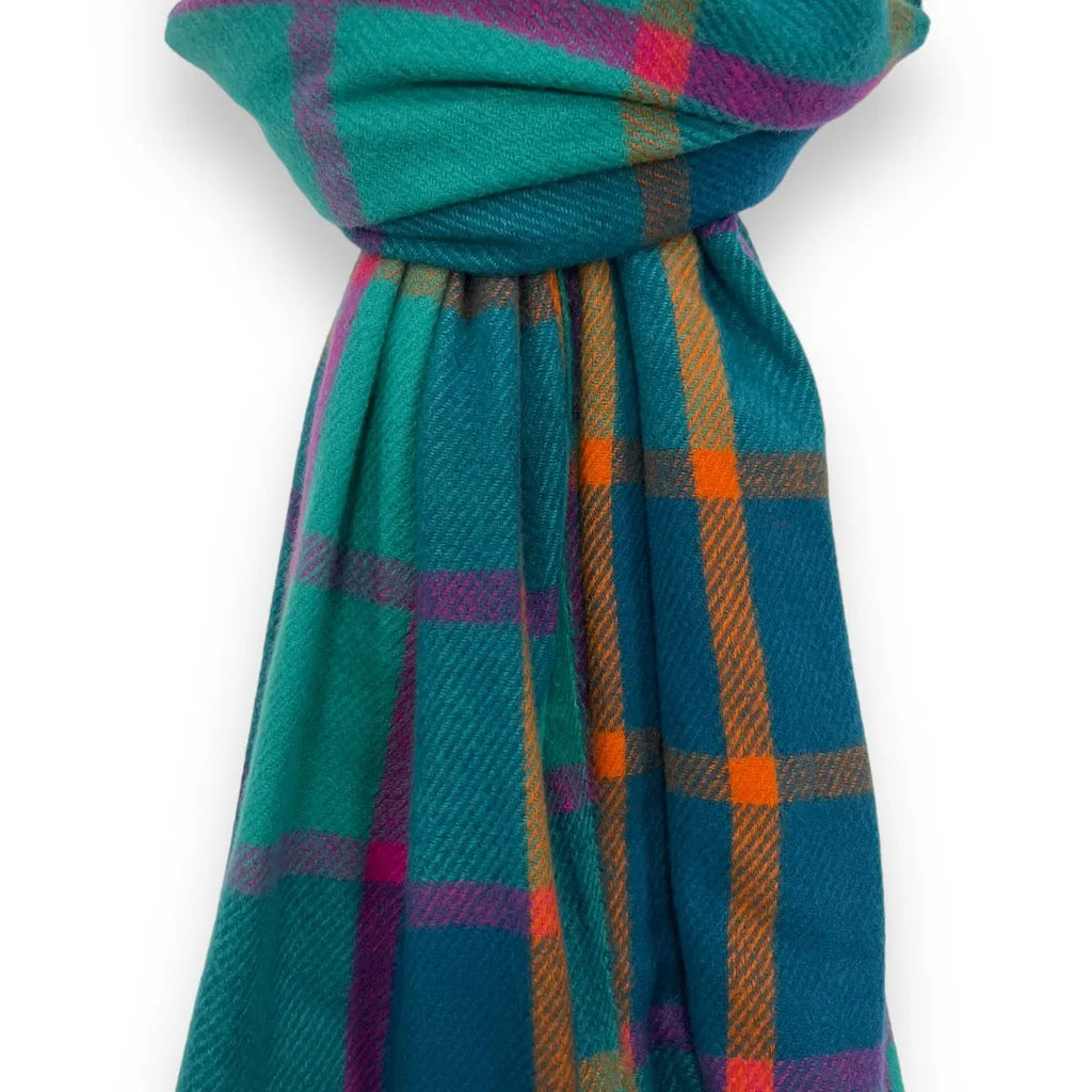 Check Scarf With Tassles Teal Green - SKRF