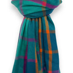 Check Scarf With Tassles Teal Green - SKRF