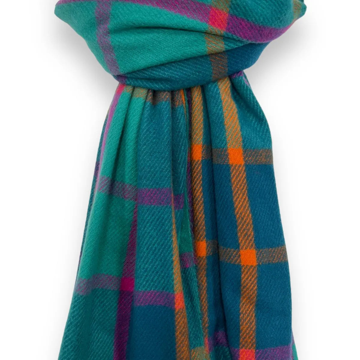 Check Scarf With Tassles Teal Green - SKRF