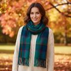 Check Winter Scarf With Tassles Teal Green