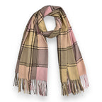 Plaid scarf with fringes on a white background