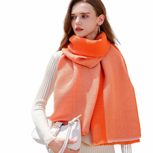 Contrast Colour Tigerlily Orange Warm Ribbed Scarf - SKRF