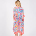 Coral Floral Flower Pattern Silky Feel Summer Kimono Coverup - SKRF