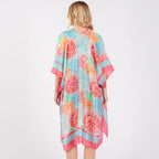 Coral Multicolour Abstract Circle Print Silky Feel Kimono Coverup - SKRF