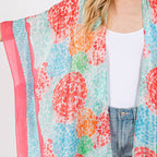 Coral Multicolour Abstract Circle Print Silky Feel Kimono Coverup - SKRF
