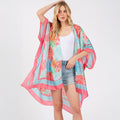 Coral Multicolour Abstract Circle Print Silky Feel Kimono Coverup - SKRF