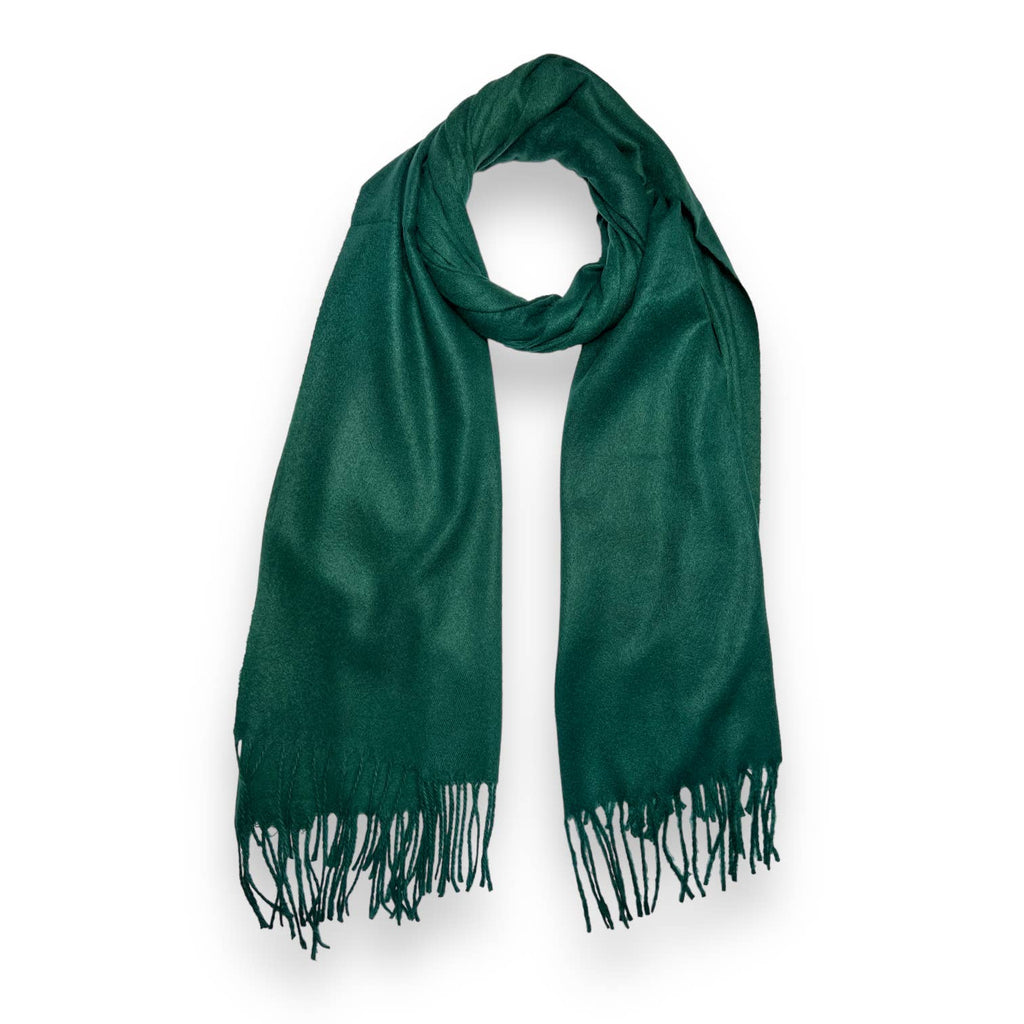 Forest Green Plain Pashmina Style Tassel Scarf