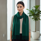 Forest Green Plain Pashmina Style Tassel Scarf
