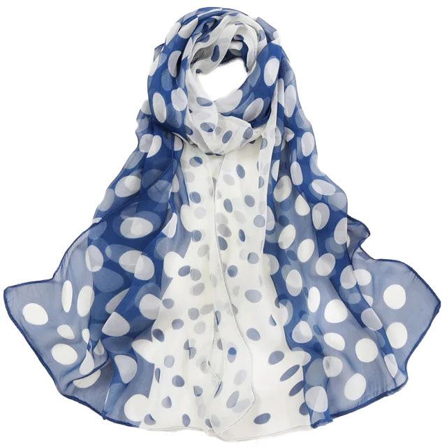 Dot Print Chiffon Scarf White Blue - SKRF