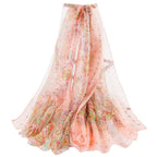 Eastern Floral Coral Green Print Chiffon Scarf - SKRF