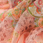 Eastern Floral Coral Green Print Chiffon Scarf - SKRF