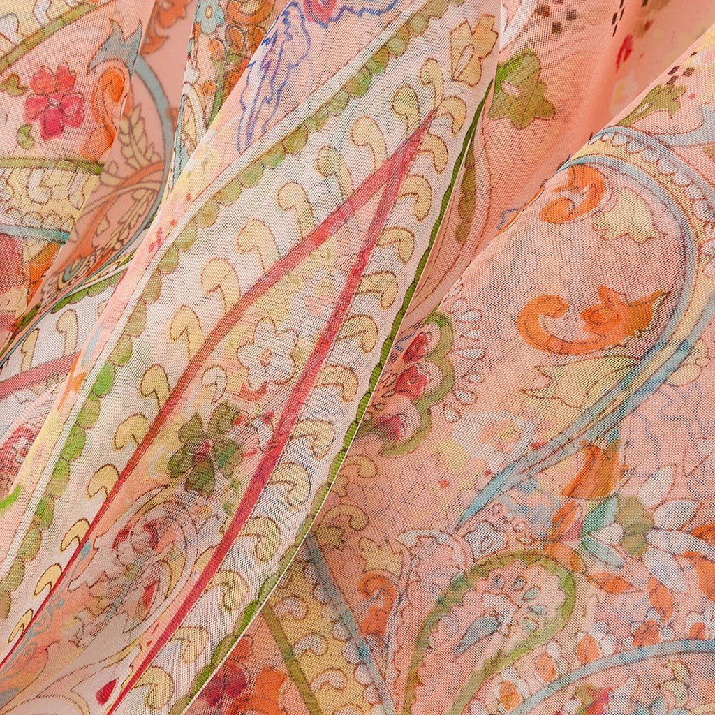 Eastern Floral Coral Green Print Chiffon Scarf - SKRF