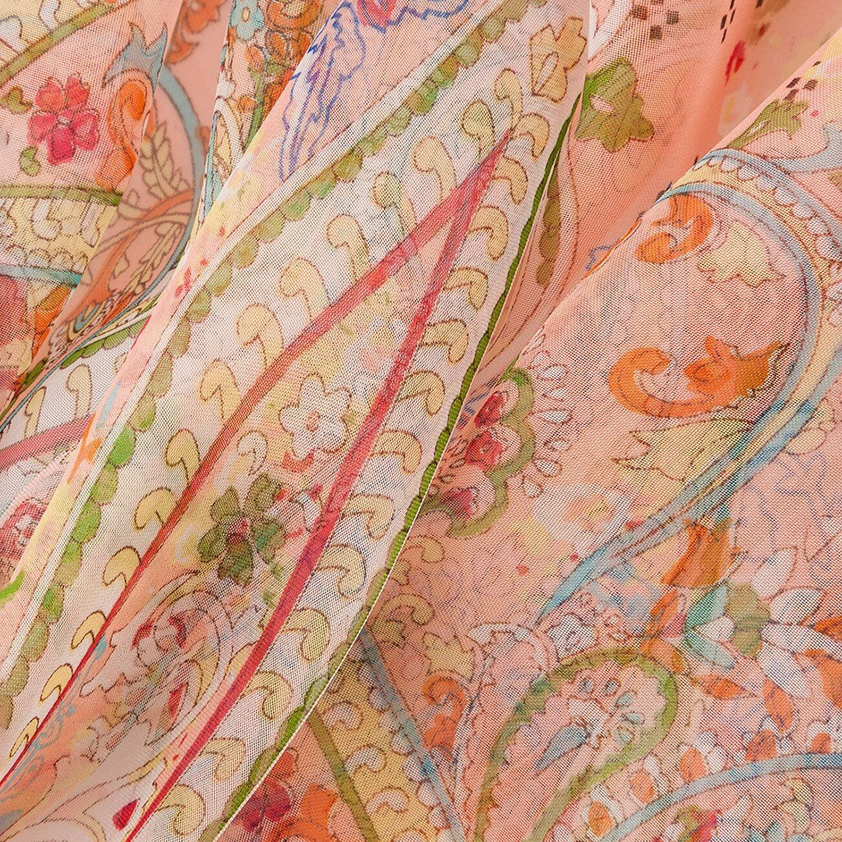 Eastern Floral Coral Green Print Chiffon Scarf - SKRF