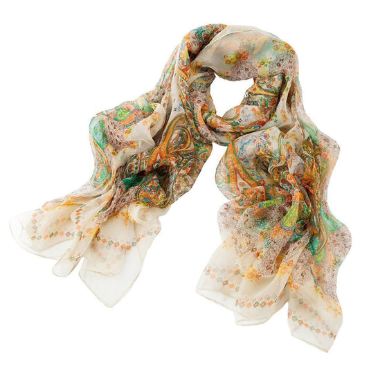 Eastern Floral Sand Beige Print Chiffon Scarf - SKRF