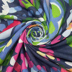 Floral Print Block Print Frayed Edge Scarf Blue - SKRF