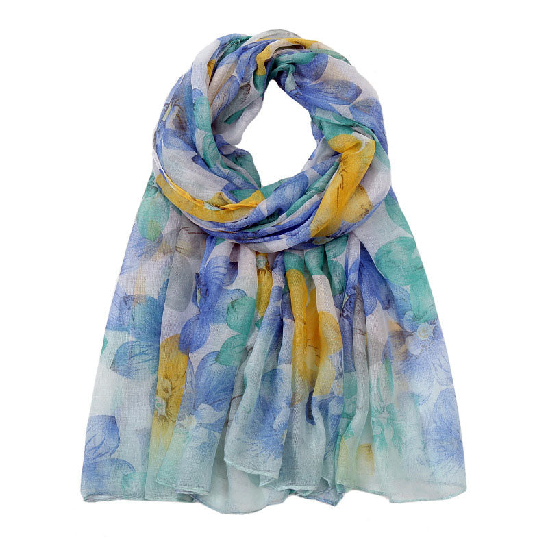 Floral Print Lightweight Scarf Blue Multicolour - SKRF