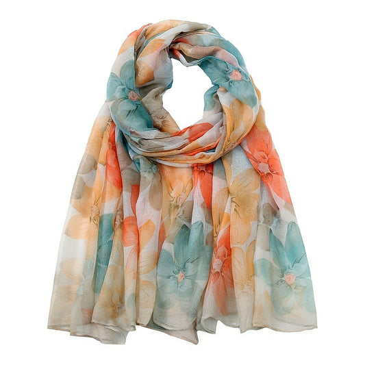 Floral Print Lightweight Scarf Gold Multicolour