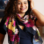 Floral Print Scarf Recycled Navy Mix - SKRF