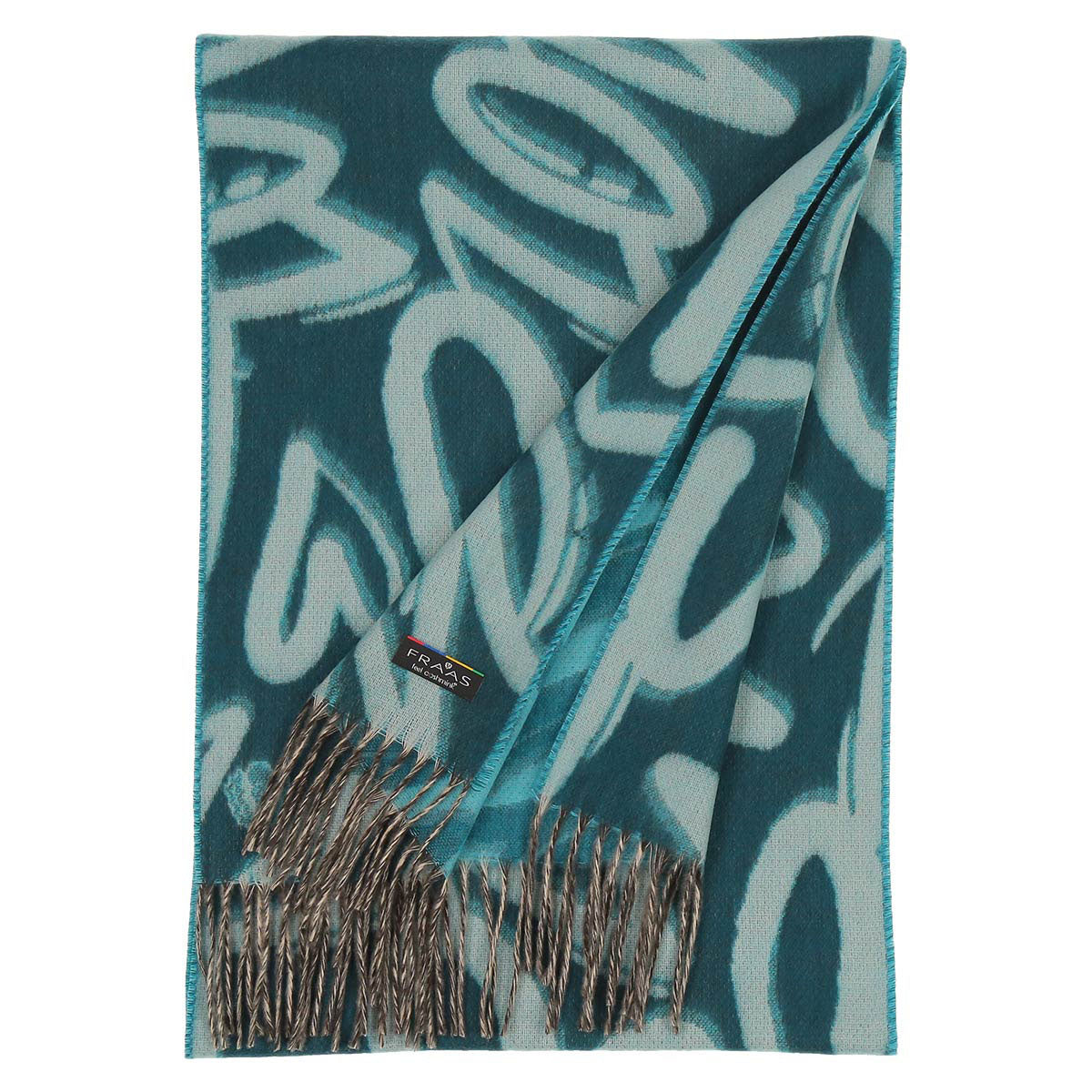 Fraas Scarf Cashmink Love Heart Pattern Teal 625354 690 - SKRF