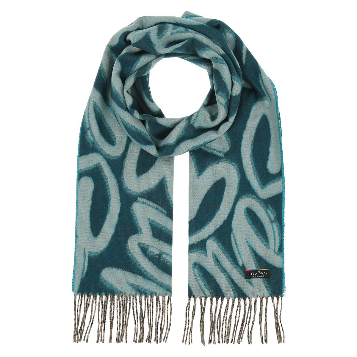 Fraas Scarf Cashmink Love Heart Pattern Teal 625354 690 - SKRF