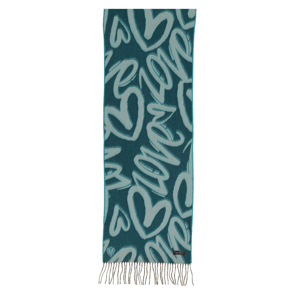 Fraas Scarf Cashmink Love Heart Pattern Teal 625354 690 - SKRF