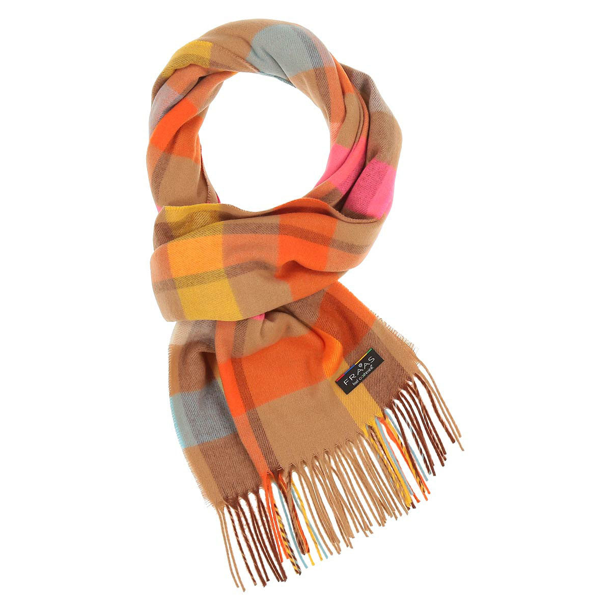 Fraas Scarf Cashmink Small Check Camel Hot Pink 625360 180 - SKRF