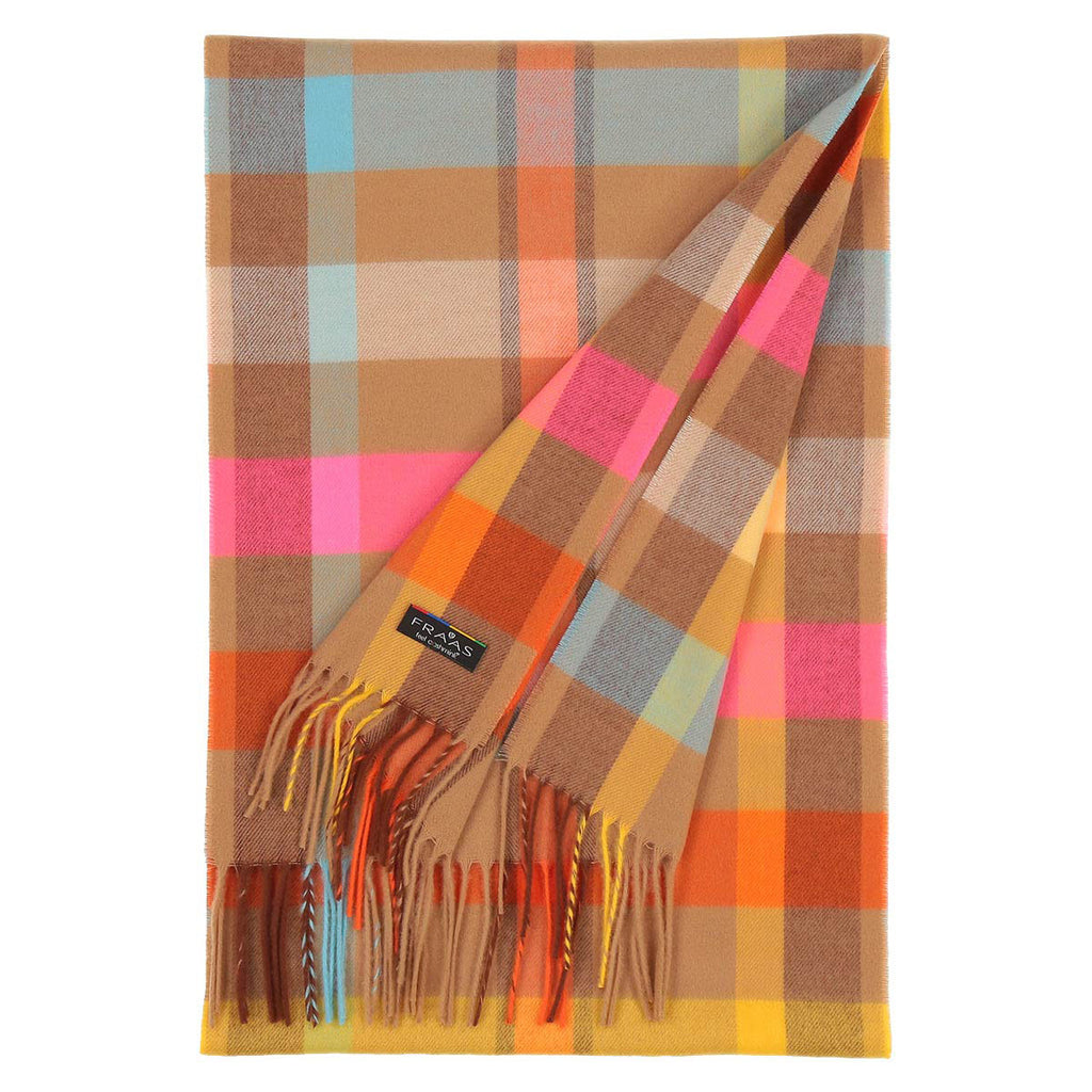 Fraas Scarf Cashmink Small Check Camel Hot Pink 625360 180 - SKRF