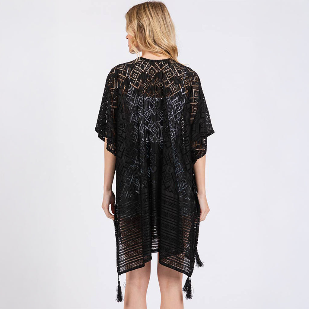 Geometric Pattern Cover Up With Tassels Black - SKRF