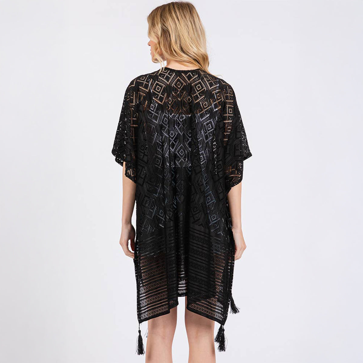 Geometric Pattern Cover Up With Tassels Black - SKRF