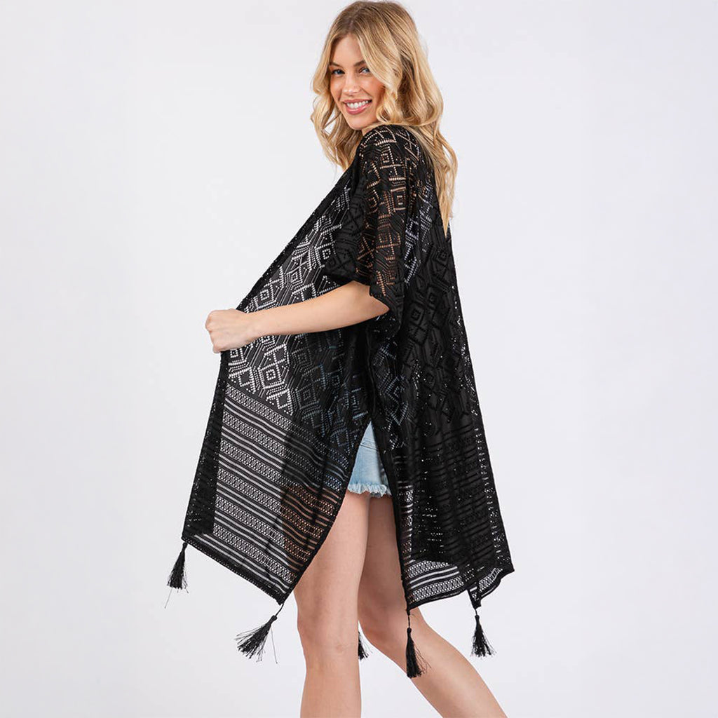 Geometric Pattern Cover Up With Tassels Black - SKRF