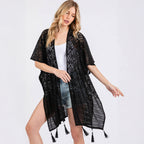 Geometric Pattern Cover Up With Tassels Black - SKRF
