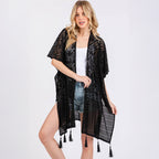 Geometric Pattern Cover Up With Tassels Black - SKRF