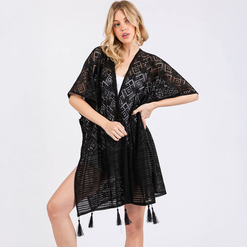Geometric Pattern Cover Up With Tassels Black - SKRF