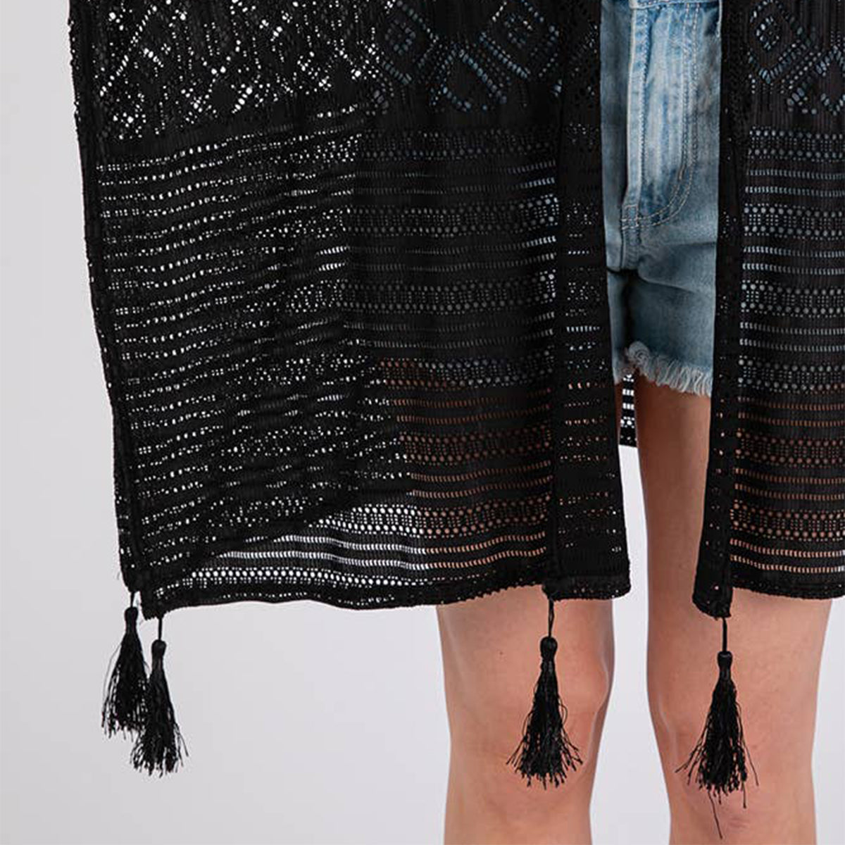 Geometric Pattern Cover Up With Tassels Black - SKRF