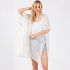 Geometric Pattern Cover Up With Tassels White - SKRF