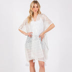 Geometric Pattern Cover Up With Tassels White - SKRF