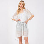 Geometric Pattern Cover Up With Tassels White - SKRF