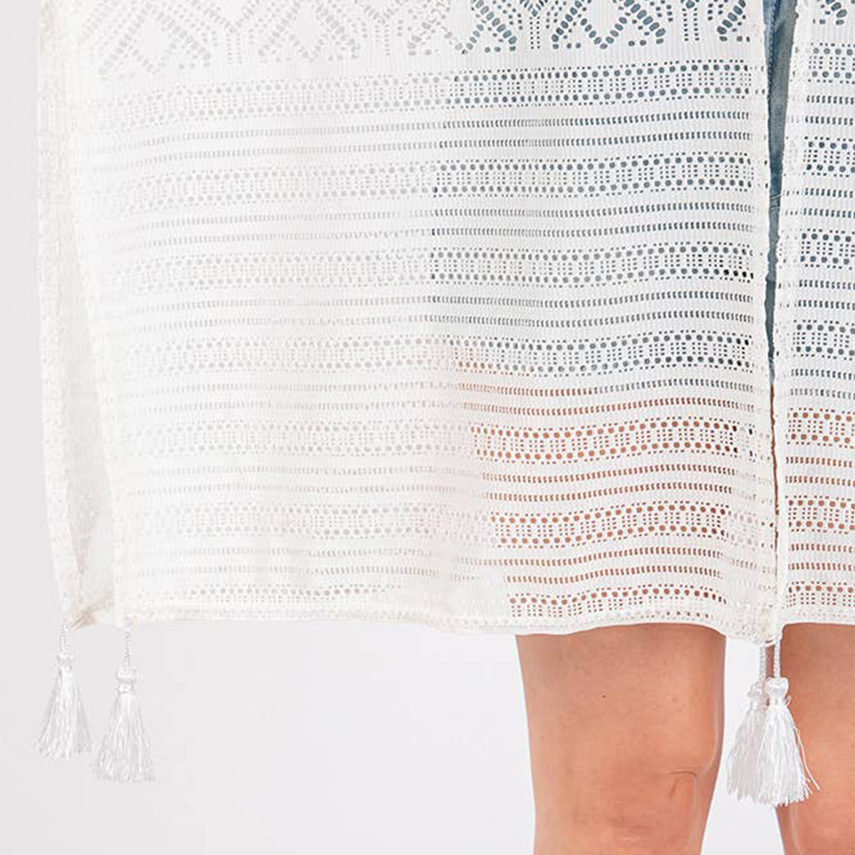 Geometric Pattern Cover Up With Tassels White - SKRF