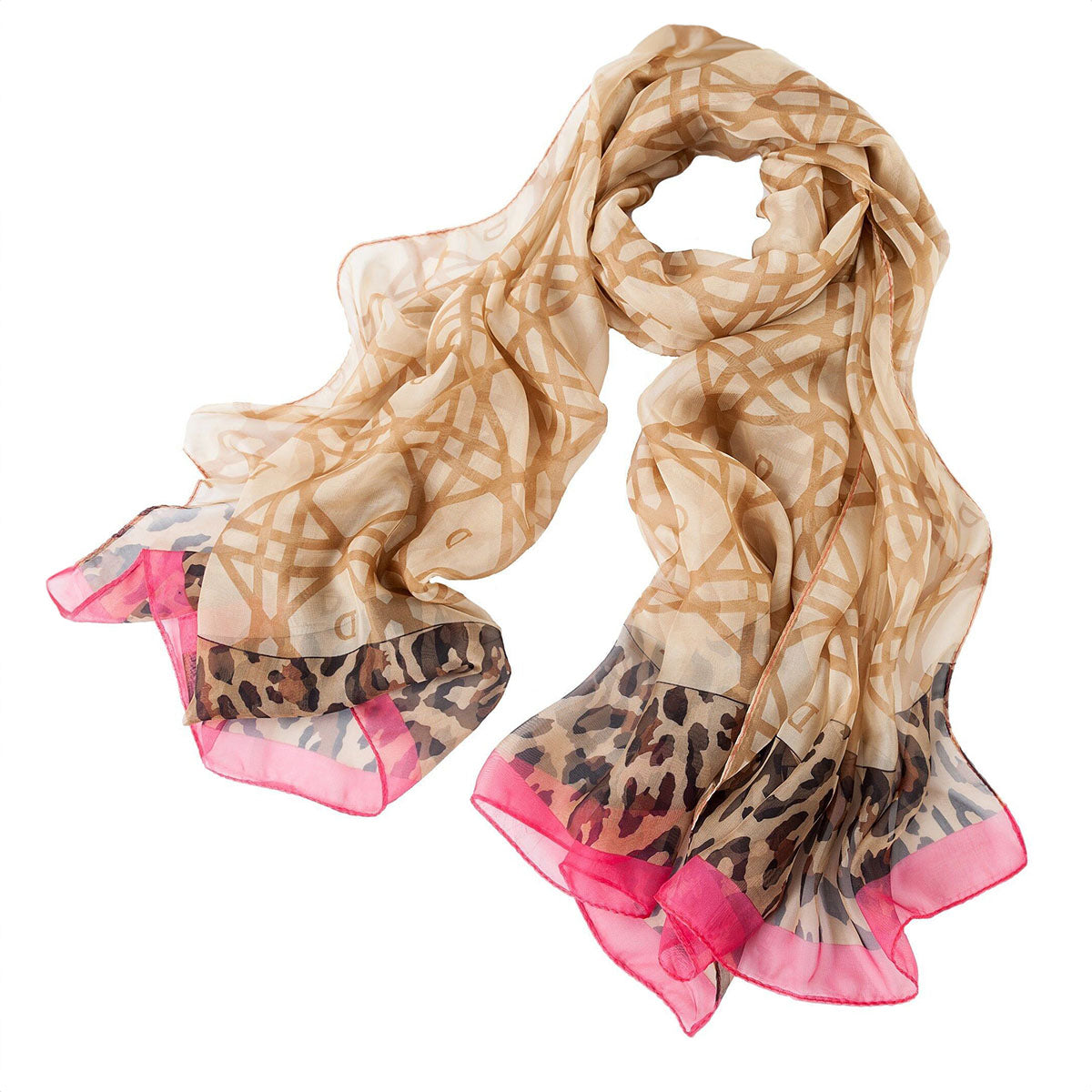 Geometric Print Beige Chiffon Scarf - SKRF