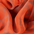 Geometric Print Orange Chiffon Scarf With Animal Print Edge - SKRF